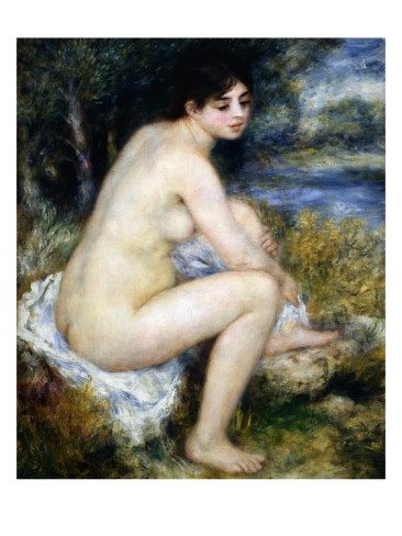 Woman Undresses Sitting in a Landscape - Pierre-Auguste Renoir painting on canvas